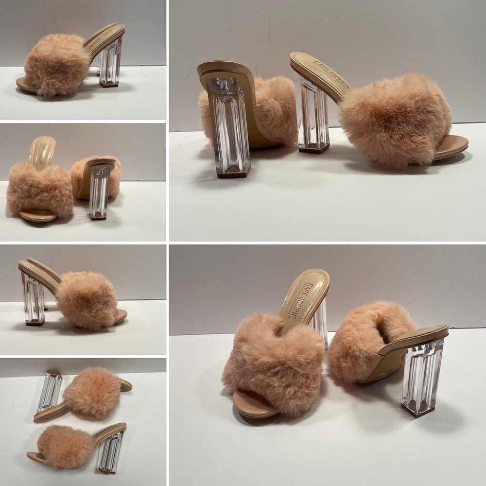 Cape Robbin Faux Fur Clear Heel Sandals